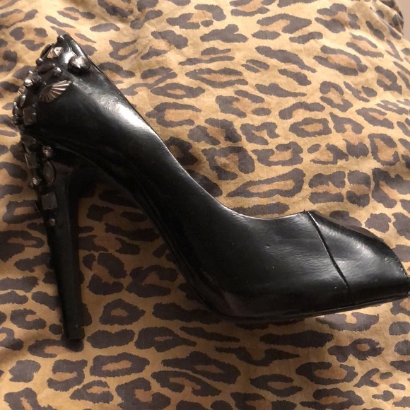 Be Bouteau Shoes Be Bouteau Rhinestone Studded Heel Black Open Toe Pump 45 Heels Poshmark